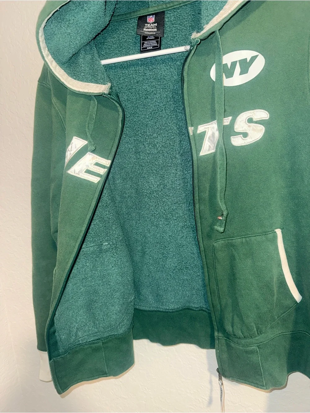 Reebok NFL NY Jets Hoodie Zip Up Green Women’s Medium Fleece Lined - Picture 3 of 8